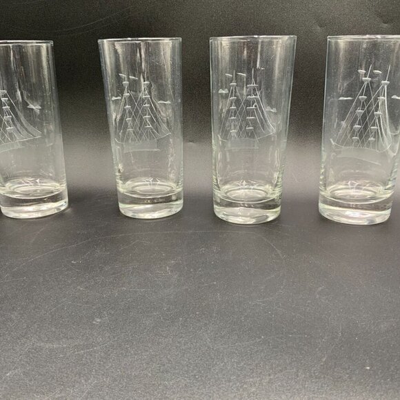 Set of 4 Badash Crystal Poland Hand-Cut Tall Ship Seagulls Collins Glasses - Picture 2 of 9